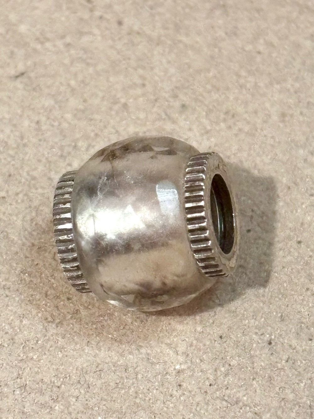 🆕Listing! Brighton Glass bead in Marble Milky white with black swirls Retired